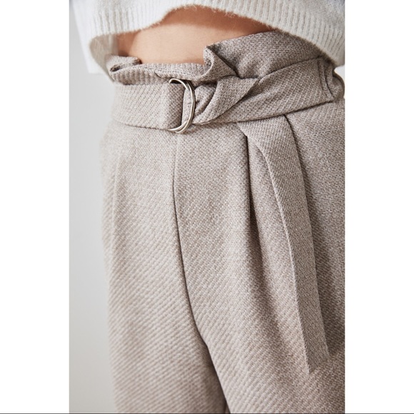 Woman Ankle Cropped Gray Tie Pants Medium - Picture 5 of 6